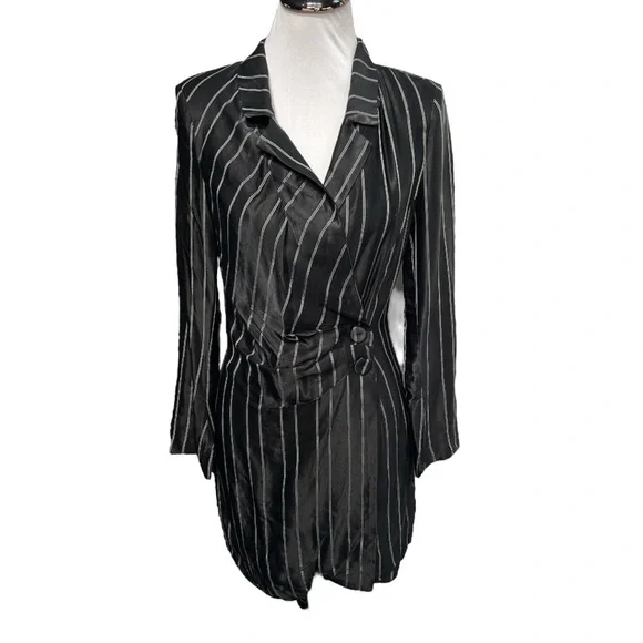 Zara Pinstriped Wrap Blazer Mini Dress Black Size Small - Picture 1 of 9